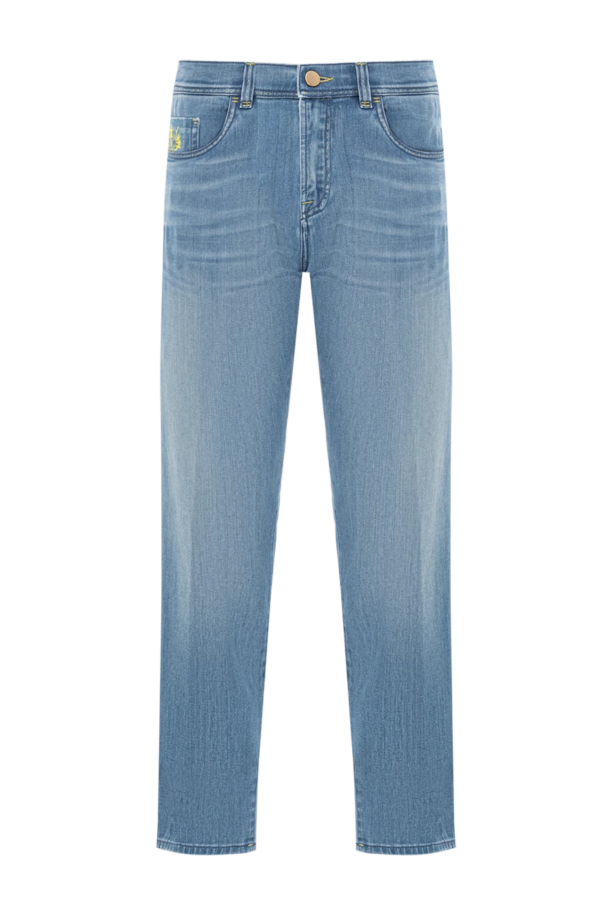 Scissor Scriptor светло-голубые джинсы с жёлтой вышивкой и клетчатой нашивкой 189767 - фото 1