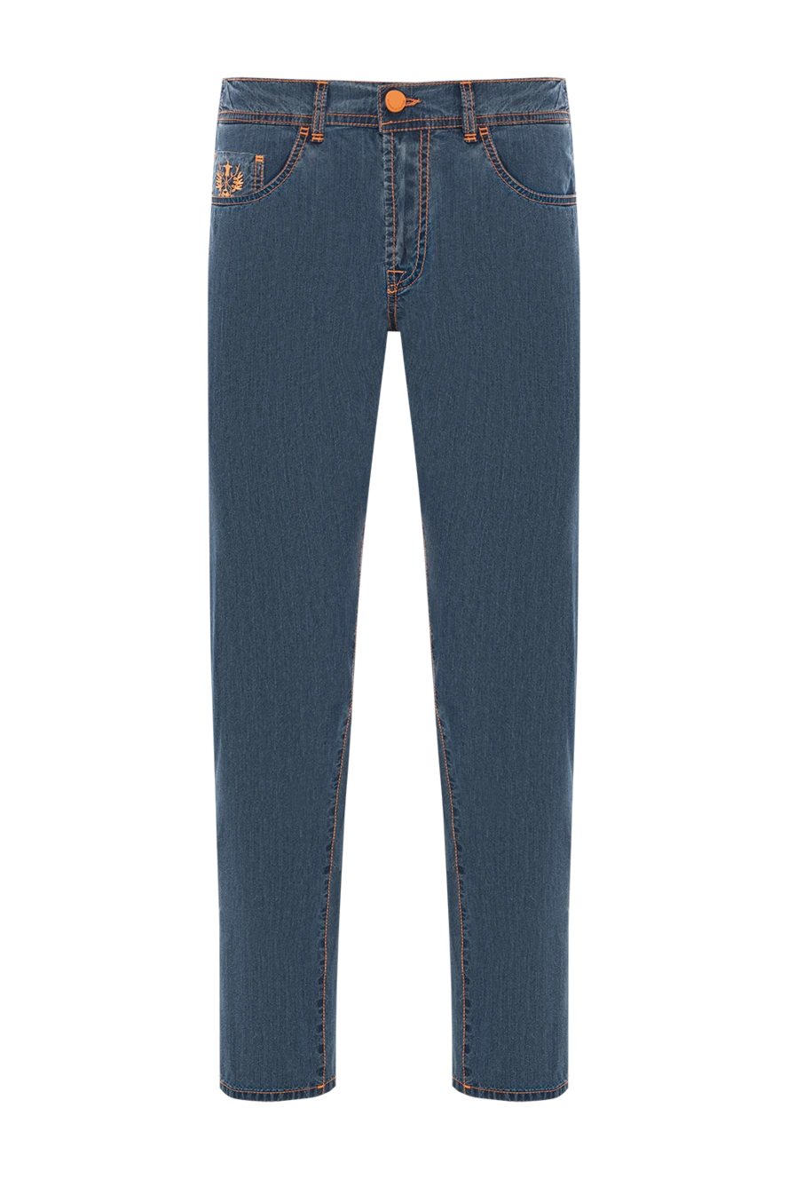 Scissor Scriptor джинсы из плотного денима цвета индиго с яркими швами и жёлтым логотипом 189769 - фото 1