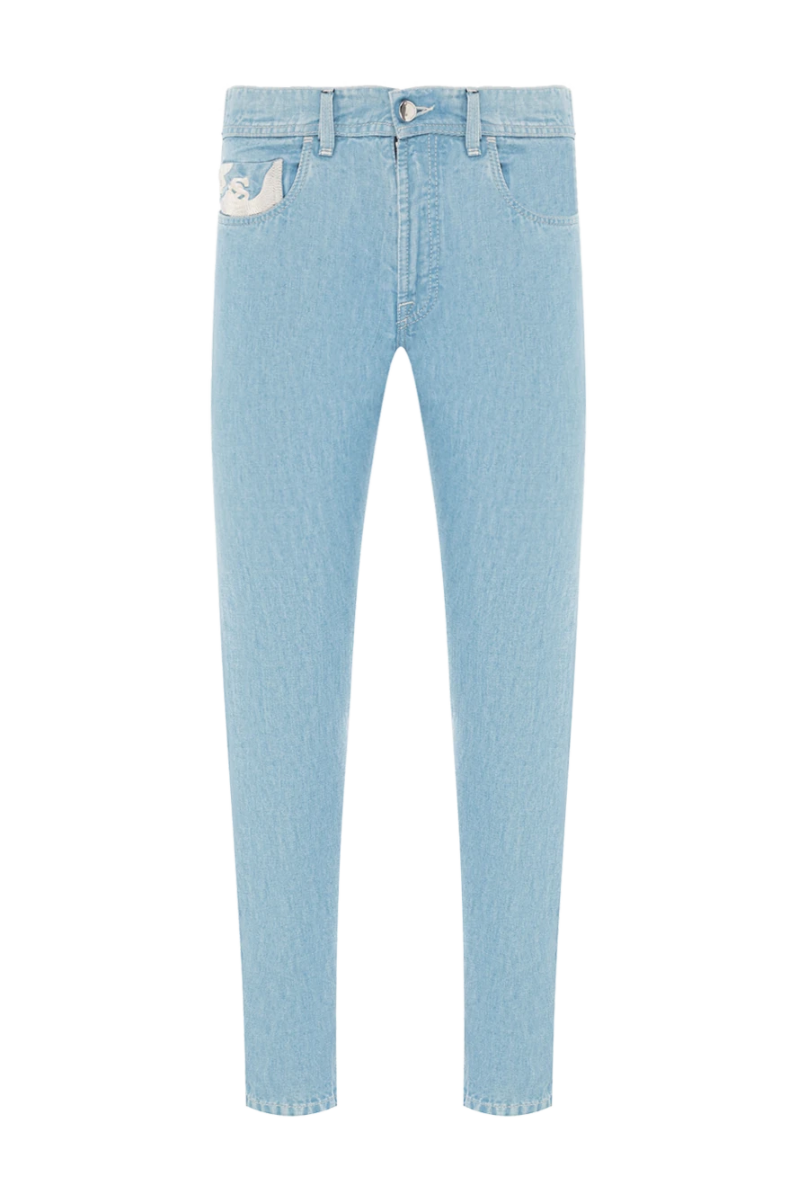 Scissor Scriptor джинсы мужские из смеси хлопка и льна с декоративным патчем 189822 - фото 1