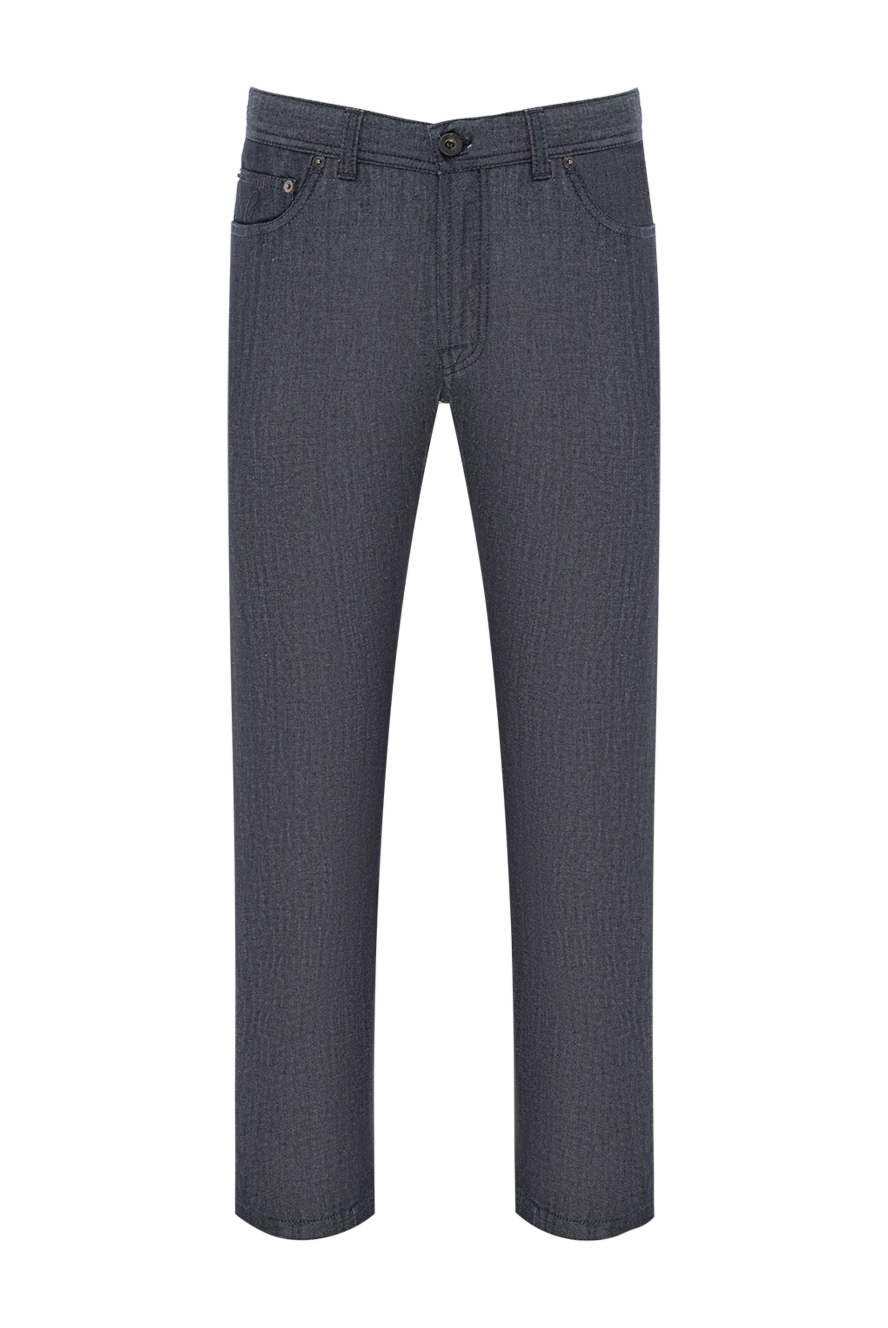 Brioni синие хлопково-шелковые брюки с деликатным отливом ткани 189989 - фото 1