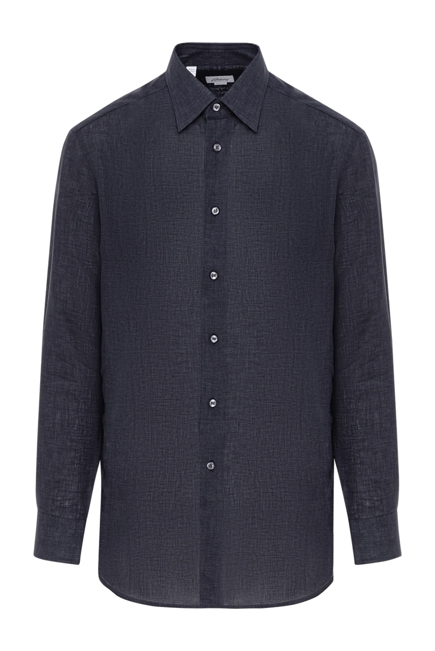 Brioni dark blue pure linen shirt with a textured surface and classic collar 190003 - photo 1