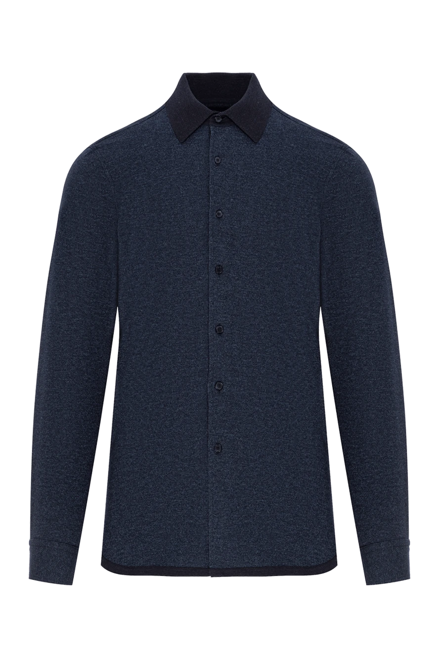 Brioni dark blue cashmere and cotton shirt with contrast collar 190004 - photo 1