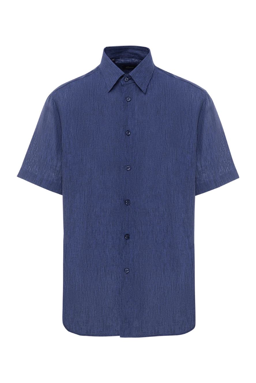 Brioni текстуралы беті және классикалық жағасы бар көк зығыр поло көйлек 190007 - фото 1