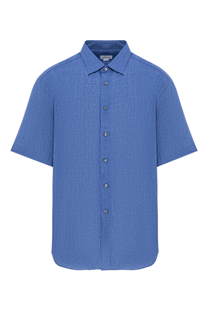 Brioni рубашка мужская голубая лёгкая льняная с пуговицами 190012 - фото 1