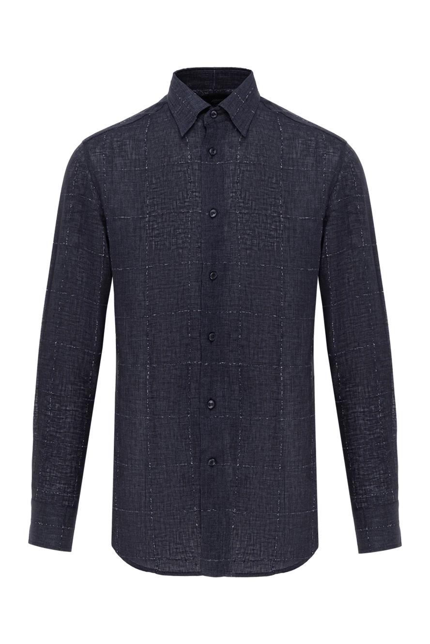 Brioni linen and viscose shirt in dark blue with a checkered pattern 190015 - photo 1