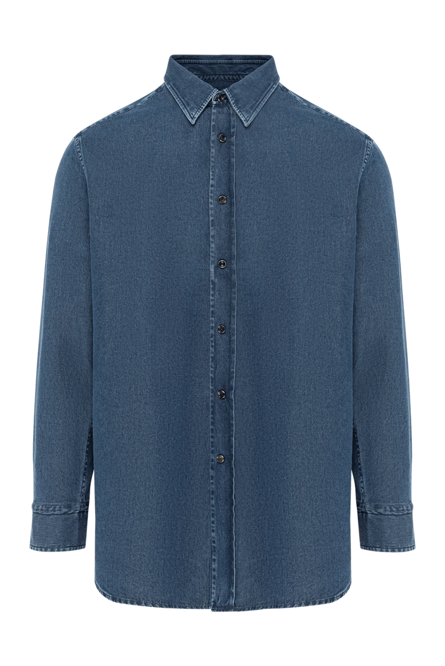 Brioni men's cotton denim shirt blue with elbow pads 190016 - photo 1