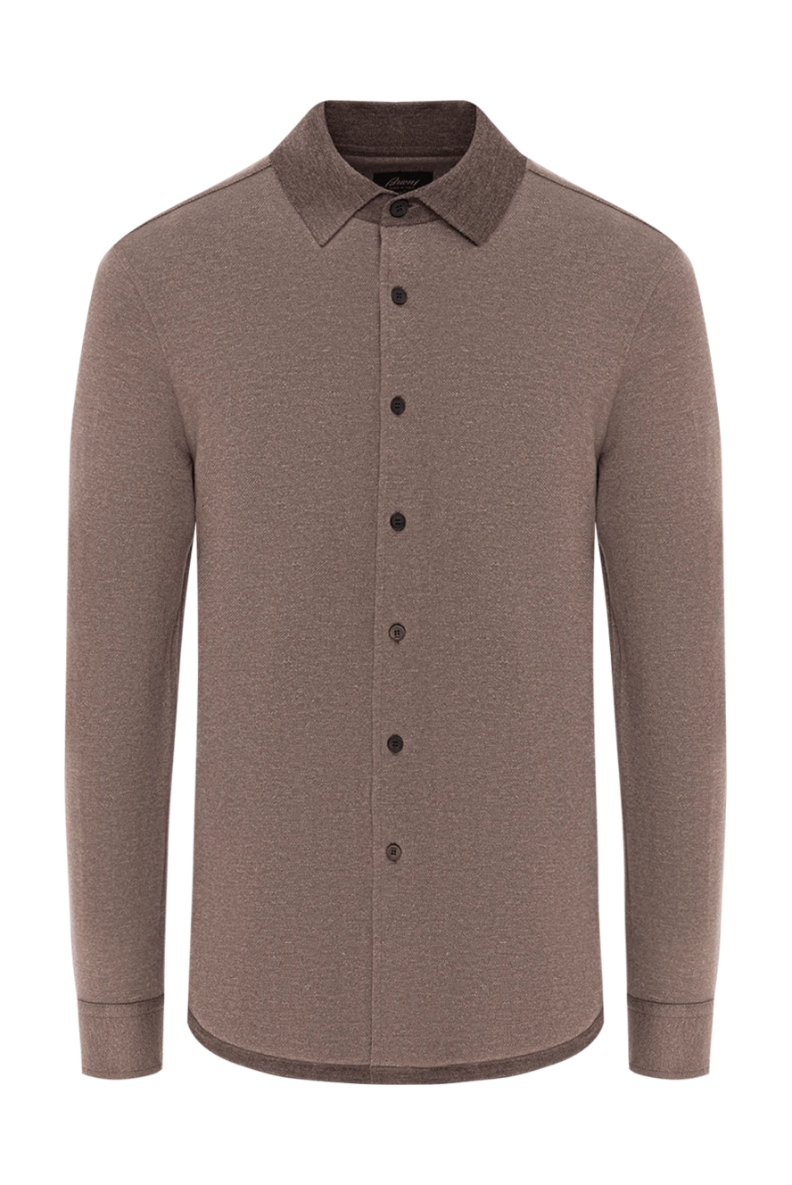 Brioni brown men's cashmere and cotton shirt with contrast collar 190020 - photo 1