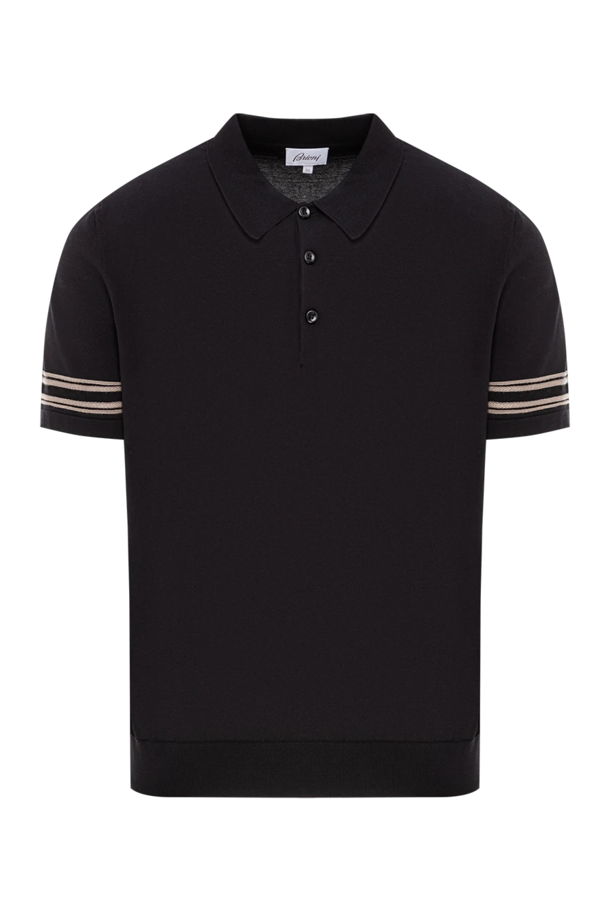 Brioni мужское поло из хлопка и шелка в черной гамме с элегантными полосками на рукавах
190026 - фото 1