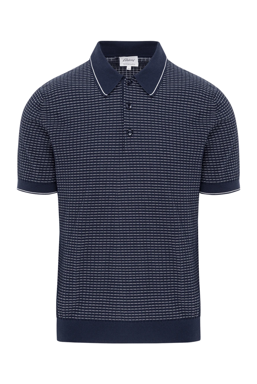 Brioni синее поло из дышащего хлопка с декоративной вязкой и контрастным воротником
190034 - фото 1
