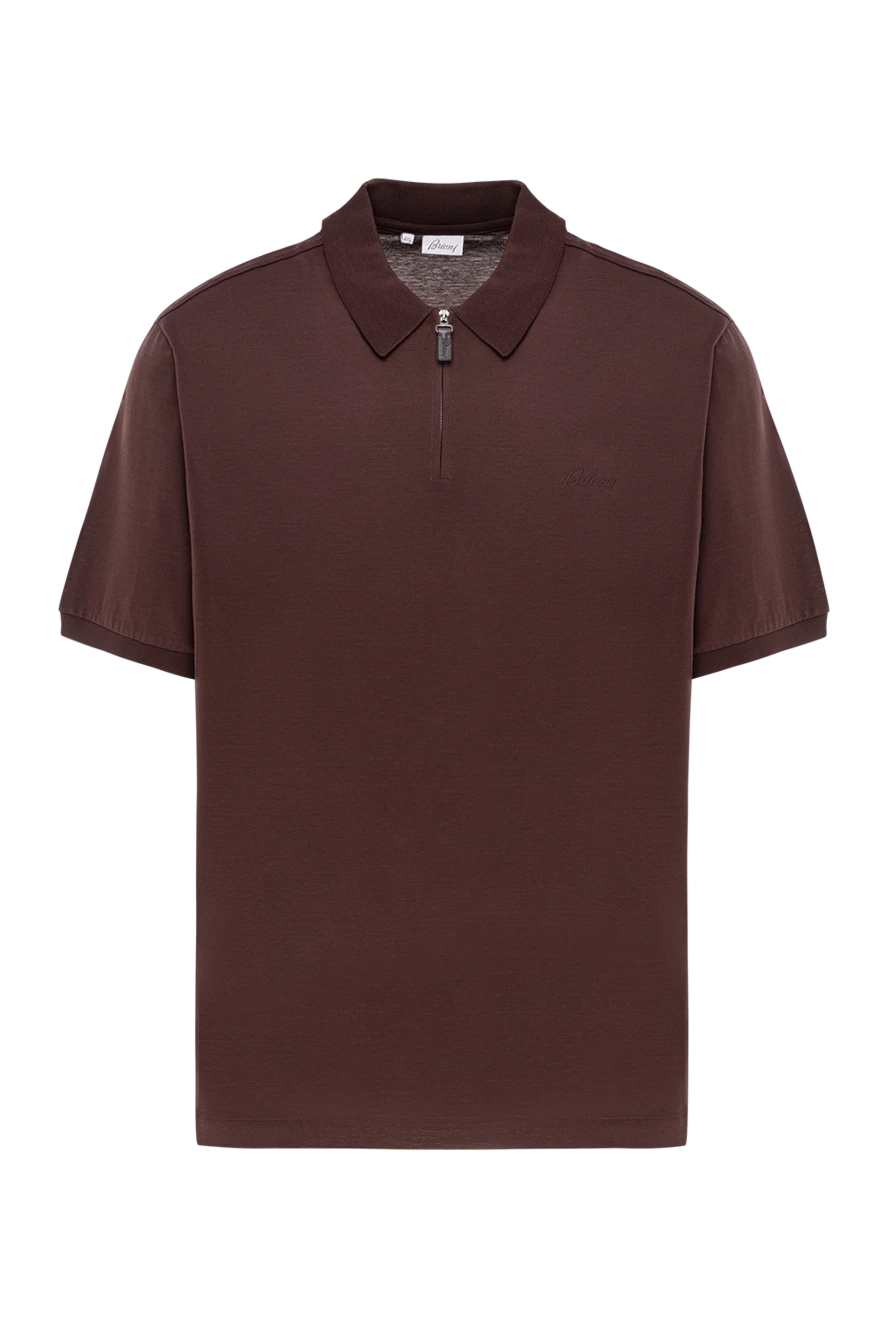 Brioni хлопковое поло мужское коричневое с молнией и классическим воротником 190041 - фото 1