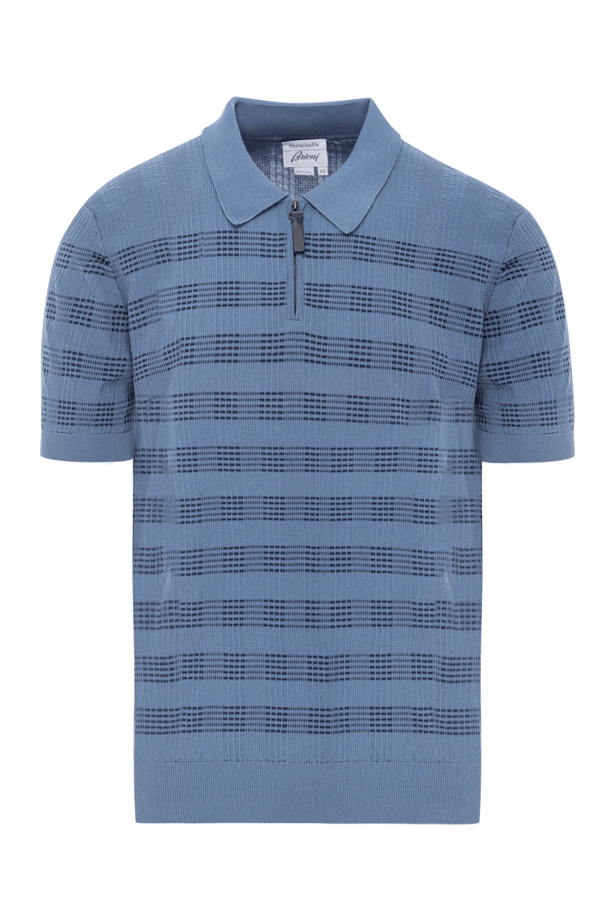 Brioni голубое поло с рельефным рисунком и воротником на молнии
190047 - фото 1