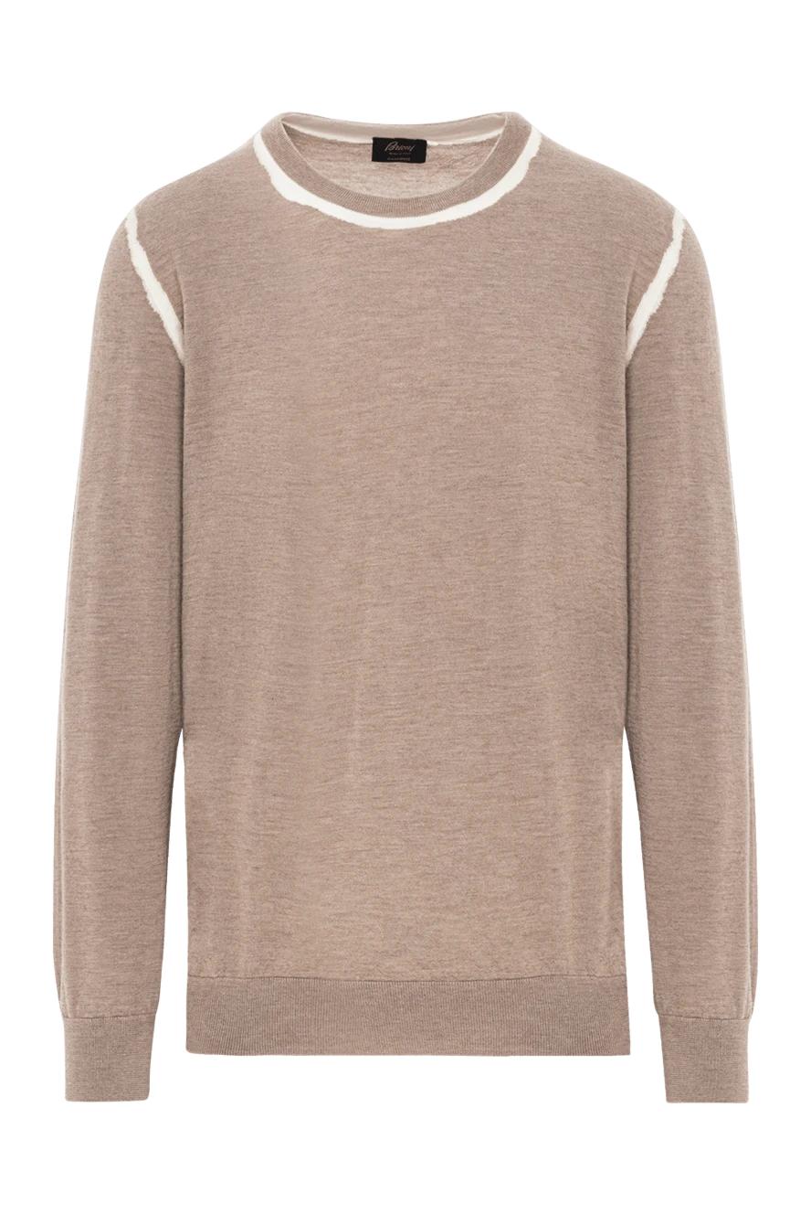 Brioni бежевый джемпер из кашемира с белыми акцентами по шву 190057 - фото 1