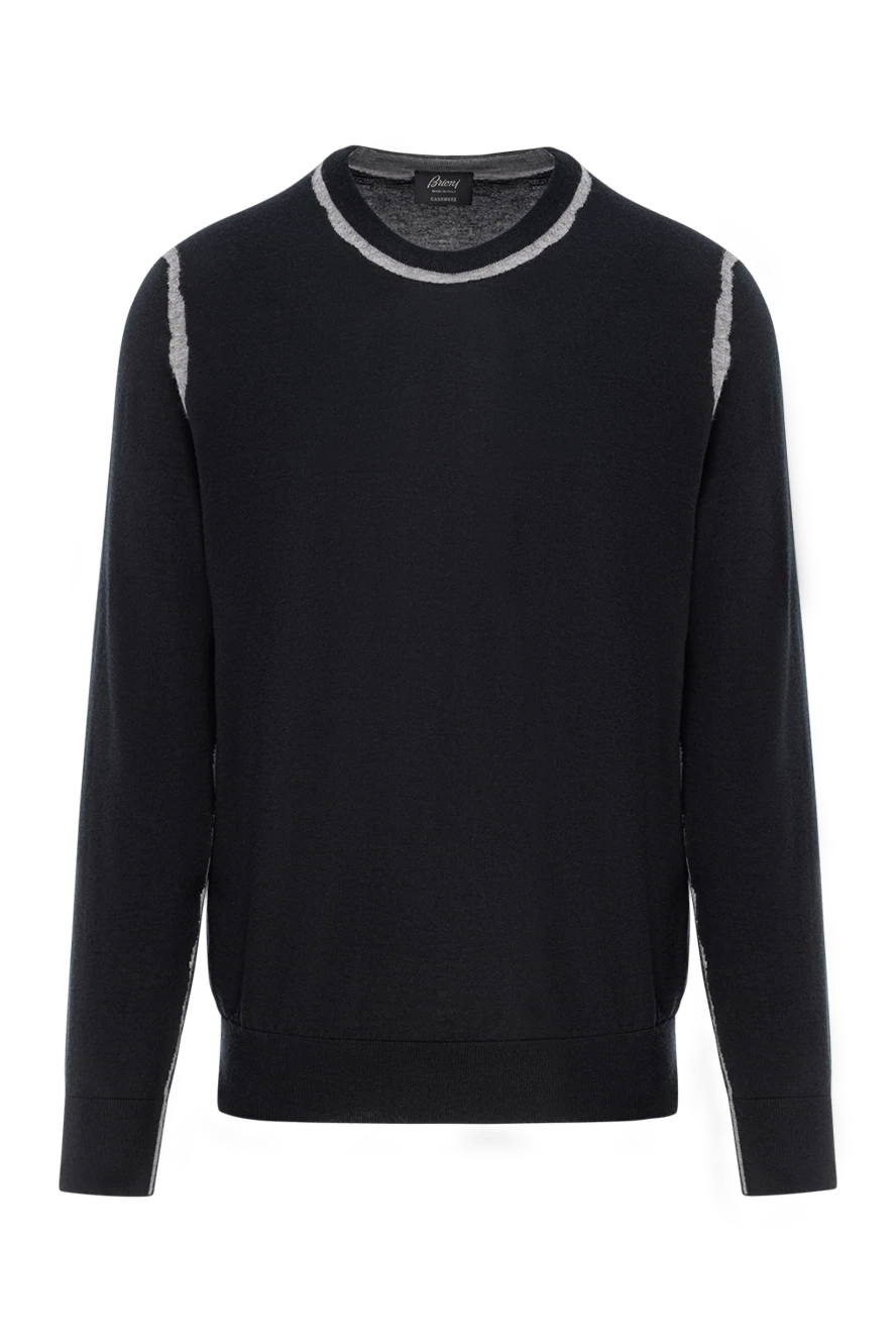 Brioni джемпер мужской кашемировый тёмно синий с контрастной отделкой 190058 - фото 1