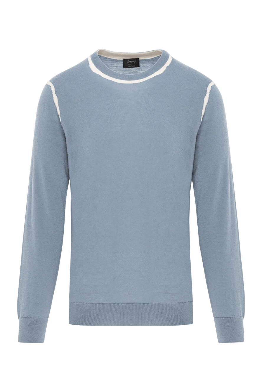 Brioni голубой джемпер из кашемира с белыми акцентами по шву 190059 - фото 1