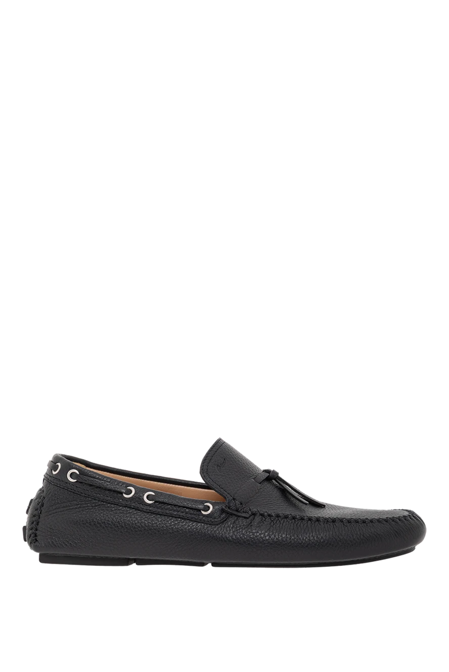 Brioni мужские мокасины из чёрной зернистой кожи с декоративной шнуровкой 190073 - фото 1