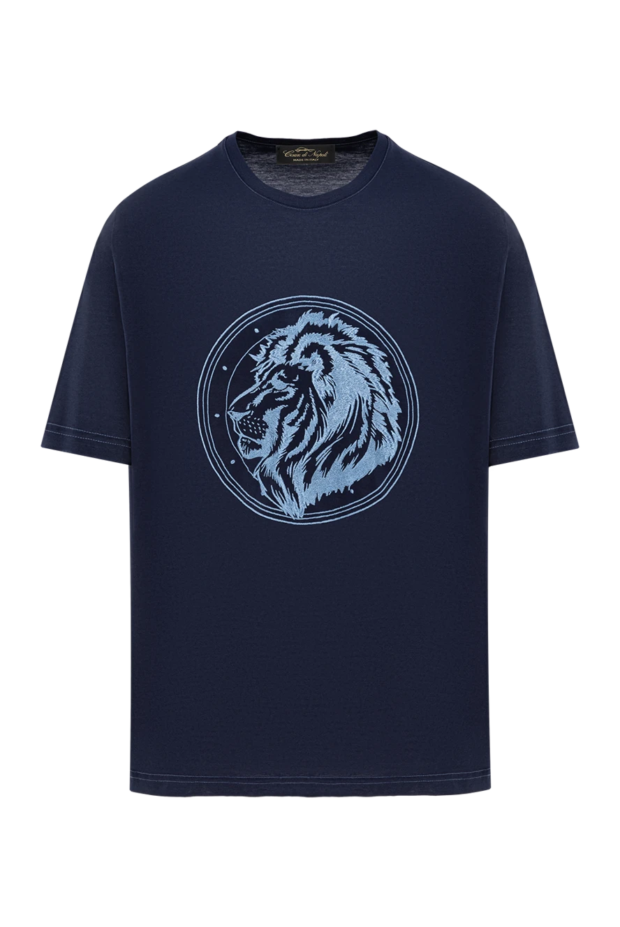 Cesare di Napoli футболка из хлопка в темно-синем цвете с принтом льва в голубых тонах
190118 - фото 1