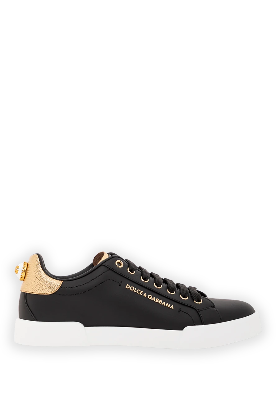 Dolce & Gabbana сникеры portofino из телячьей кожи с эффектом наппы с надписью черные 190125 - фото 1