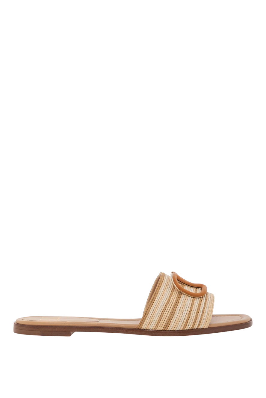 Valentino пляжные шлепанцы из рафии с кожаной отделкой и логотипом vlogo 190147 - фото 1