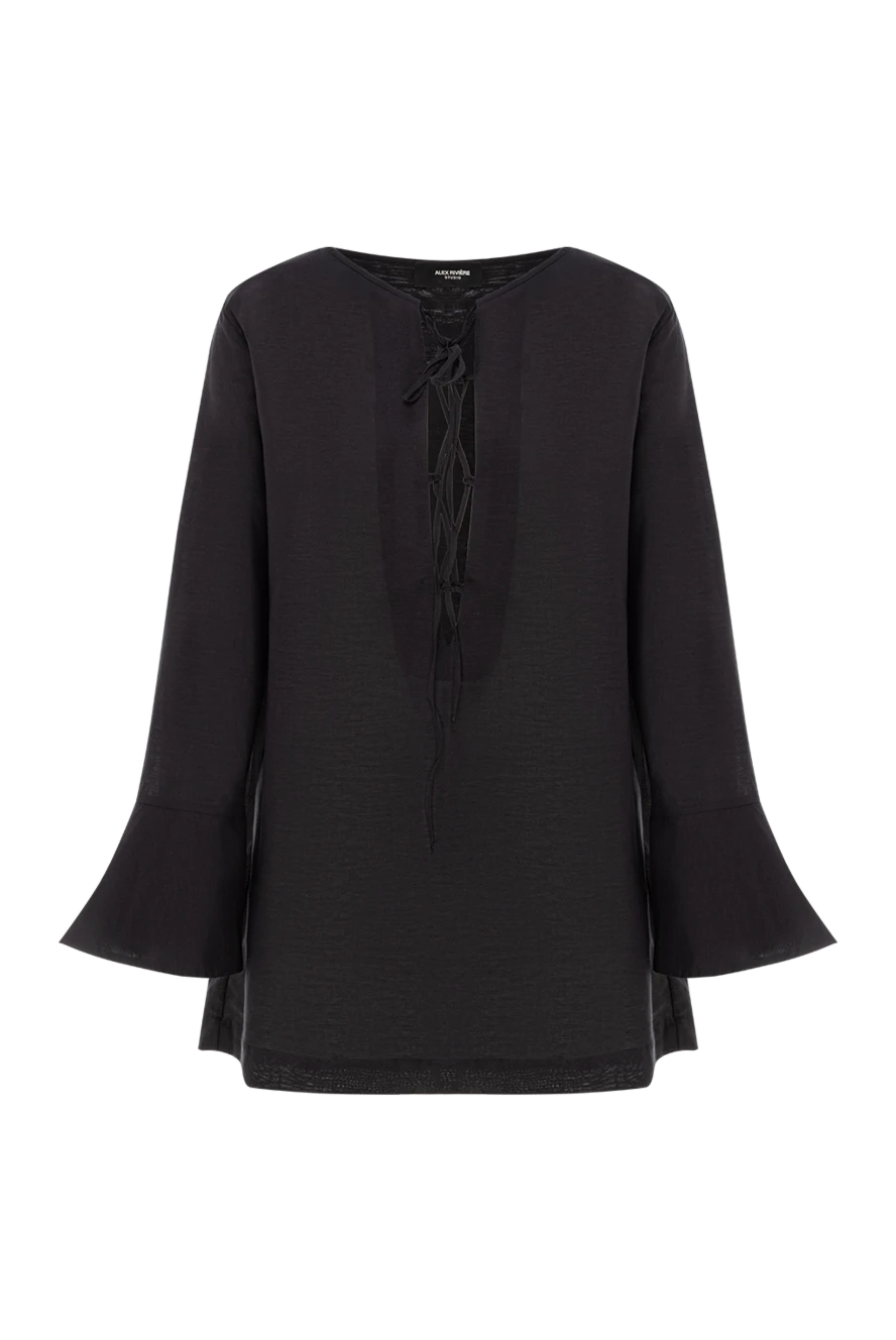 Alex Riviere женское черное платье из хлопка и шелка с расклешенными рукавами
190178 - фото 1