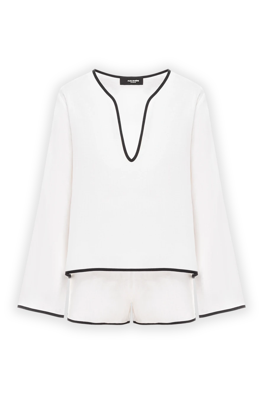 Alex Riviere льняной костюм женский топ и шорты белый с черной окантовкой 190181 - фото 1