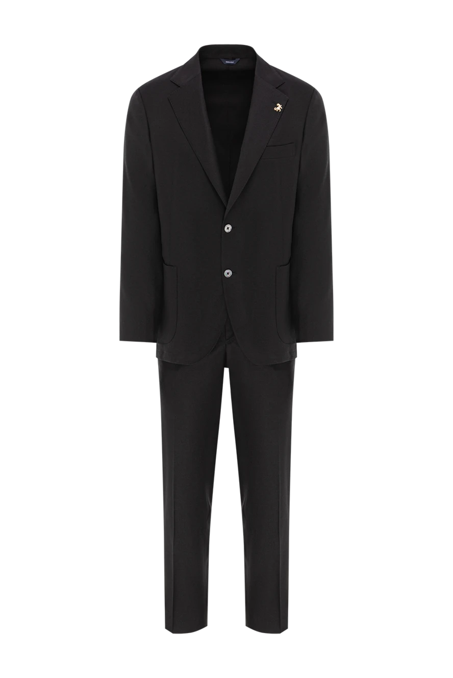 Tombolini однобортный мужской костюм шерстяной черный современного силуэта 190184 - фото 1