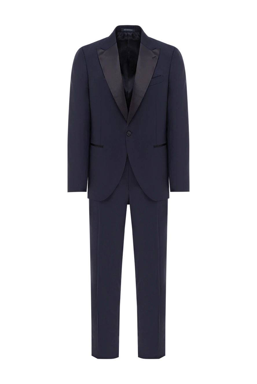 Sartoria Latorre ерлерге арналған қара көк түсті жүннен жасалған смокинг, атласты лапельдері 190243 - фото 1