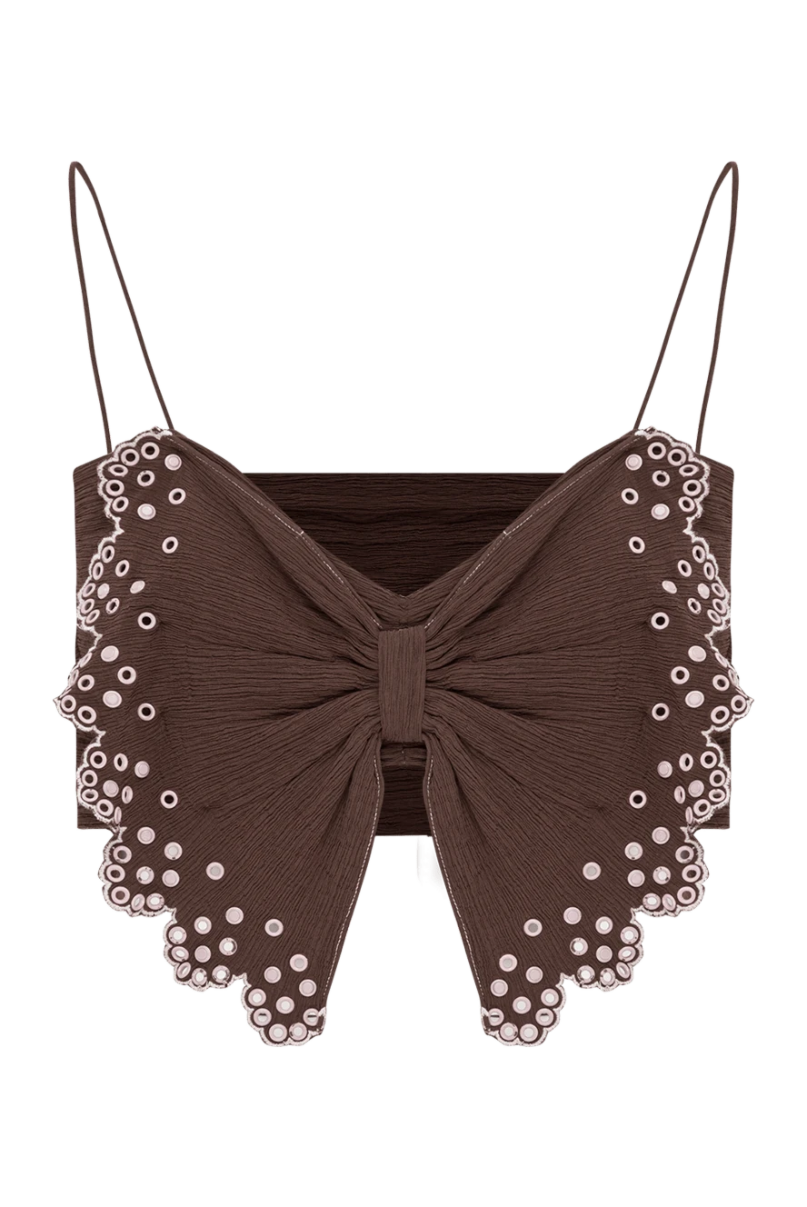 Isabel Marant топ из хлопка и шелка шоколадного цвета с бантовым декором и тонкими бретелями
190255 - фото 1