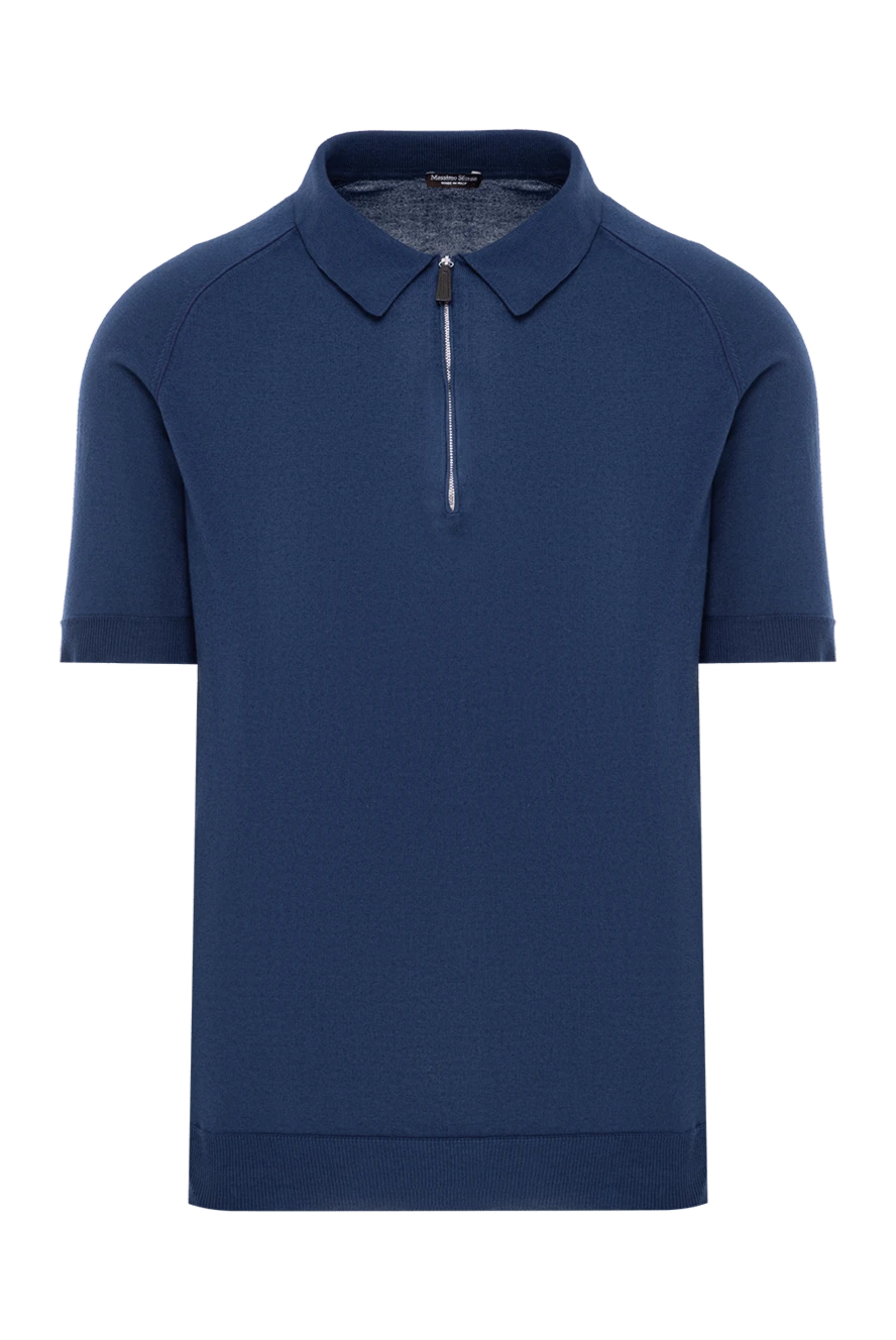 Massimo Sforza ерлерге арналған көк түсті, найзағайлы мақтадан жасалған поло жейдесі 190338 - фото 1