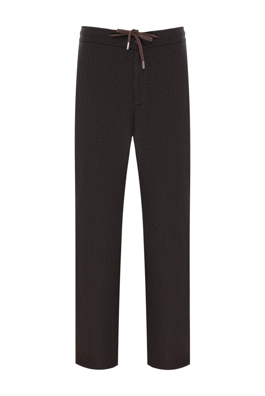 Cesare di Napoli мужские брюки с завязками на талии коричневого оттенка шерстяные 190348 - фото 1