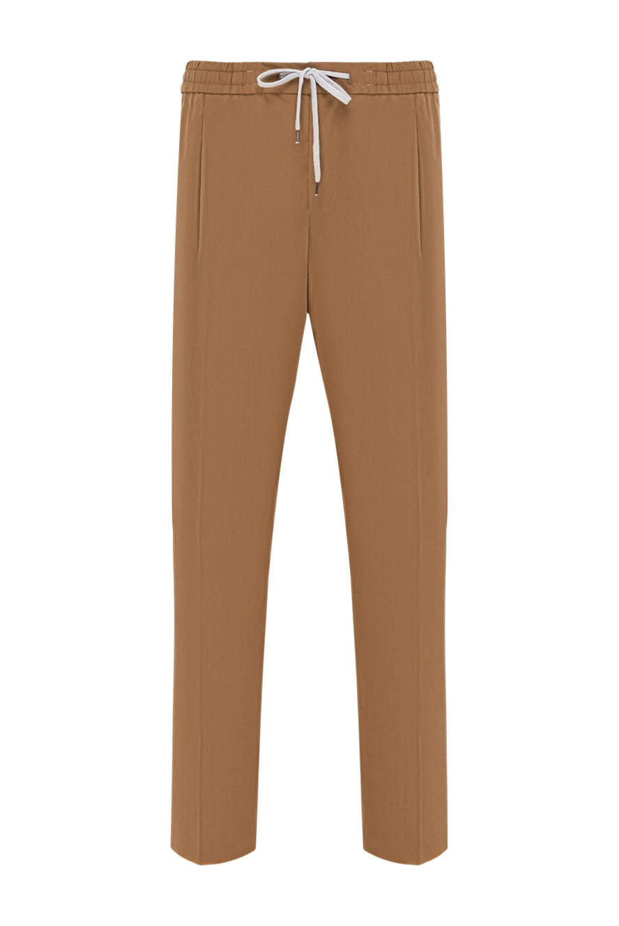 PT01 (Pantaloni Torino) мужские брюки базовые коричневые с белым шнурком на талии 190373 - фото 1