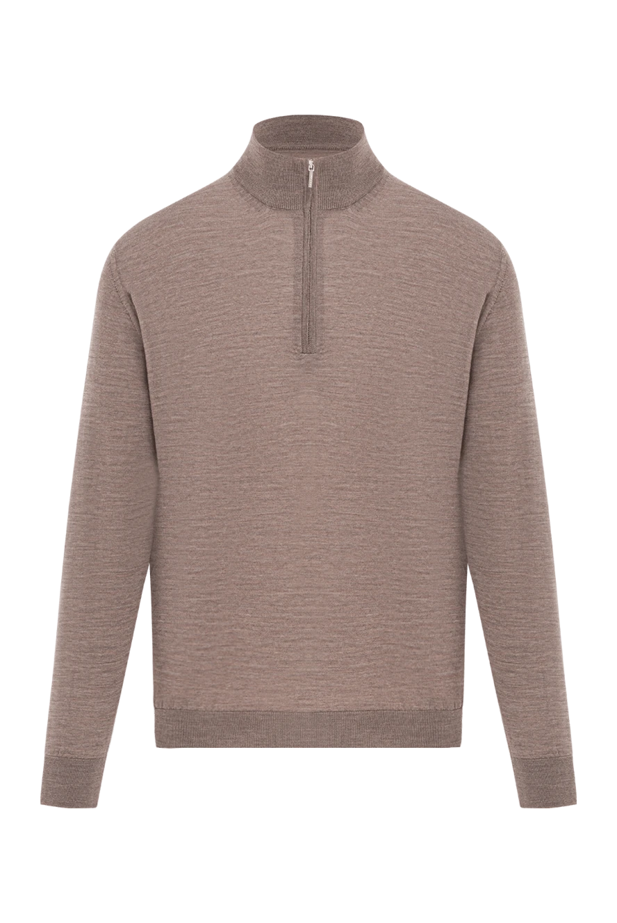 Cesare di Napoli тройер ерлер жүнінен жасалған бежевый-қоңыр жағасы және сыдырмасы бар 190386 - фото 1