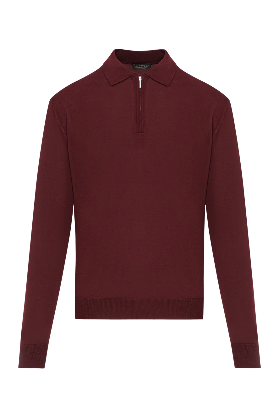 Cesare di Napoli поло из шерсти бордового цвета с длинным рукавом на молнии 190392 - фото 1