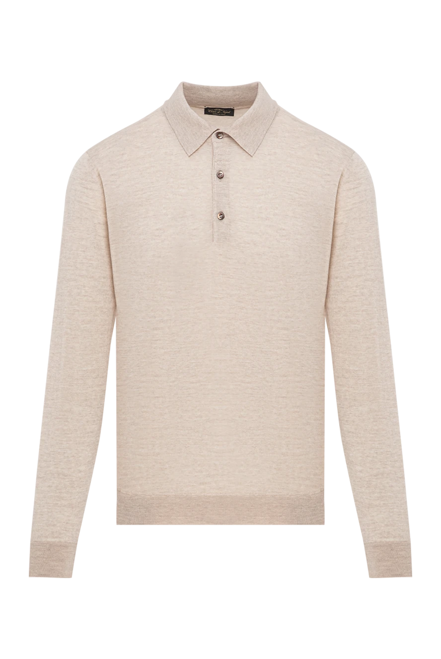 Cesare di Napoli трикотажное поло из шерсти бежевого цвета с длинным рукавом 190394 - фото 1