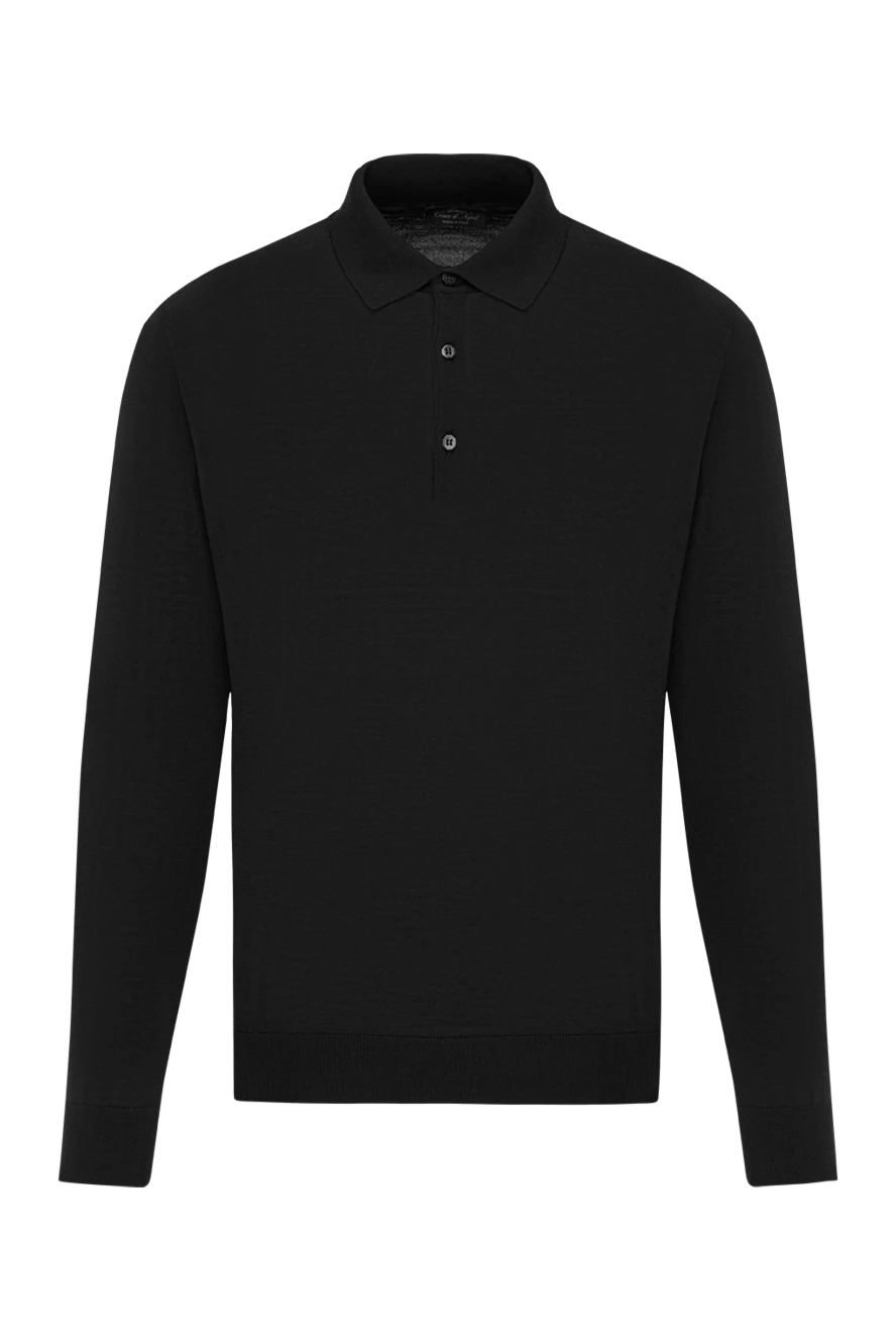 Cesare di Napoli трикотажное поло базовое черное из шерсти с длинным рукавом 190396 - фото 1