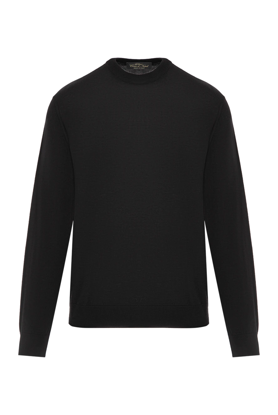 Cesare di Napoli джемпер мужской однотонный черный с круглым вырезом 190400 - фото 1