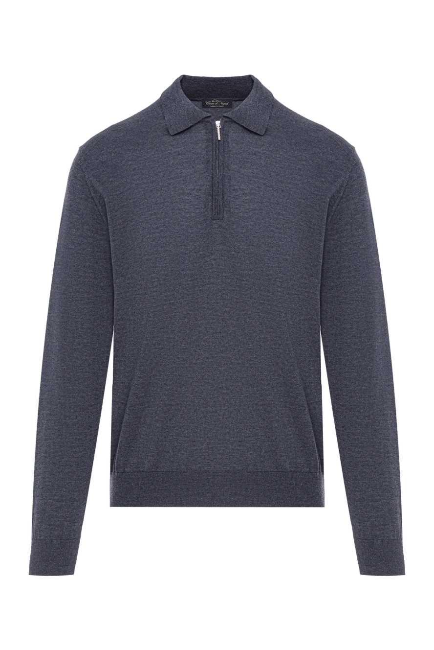Cesare di Napoli поло мужское из мягкой шерсти серо синего оттенка с длинным рукавом 190406 - фото 1