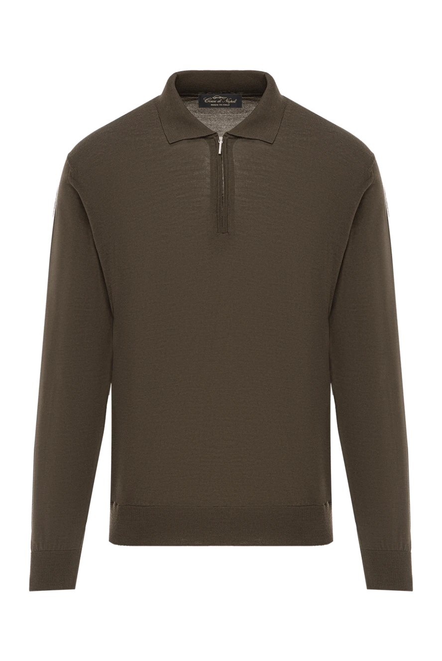 Cesare di Napoli поло из шерсти оливкового цвета с длинным рукавом на молнии 190407 - фото 1