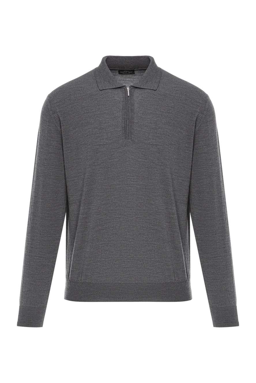 Cesare di Napoli шерстяное поло универсального серого цвета с длинным рукавом и молнией 190408 - фото 1