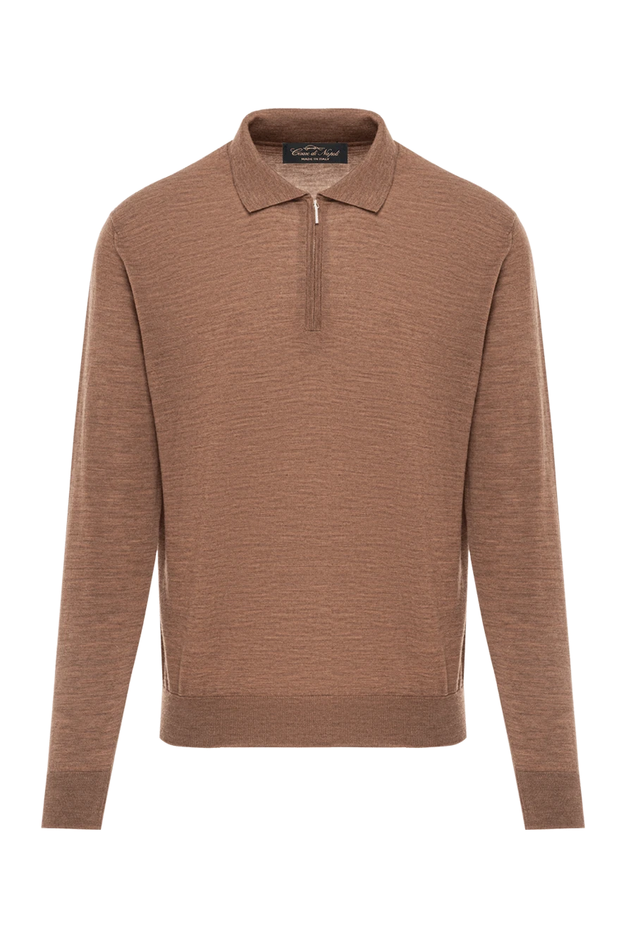 Cesare di Napoli knitted wool polo shirt in brown shade with long sleeves 190411 - photo 1