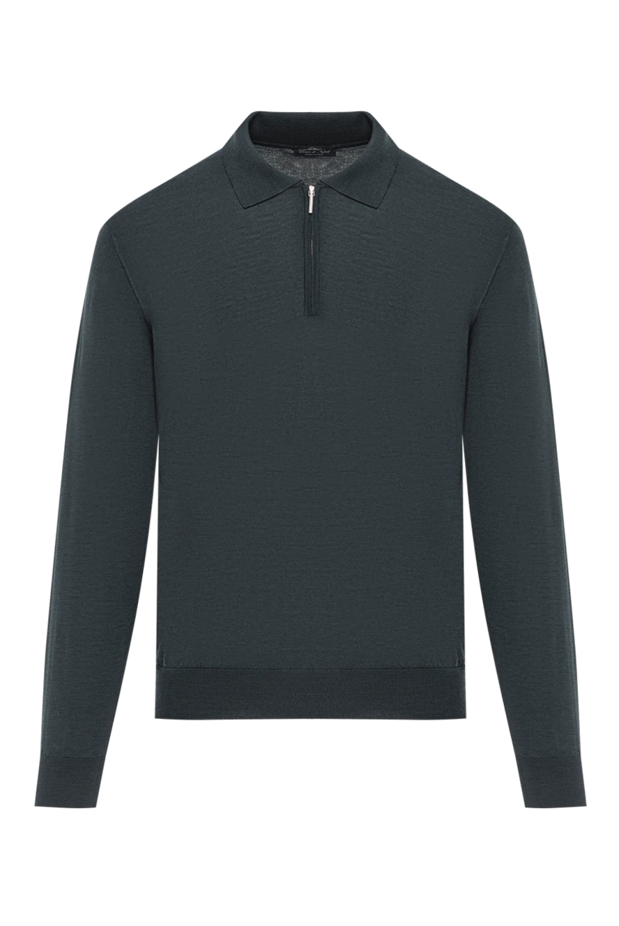 Cesare di Napoli поло из шерсти тёмно-зелёное с длинным рукавом и воротником на молнии 190414 - фото 1