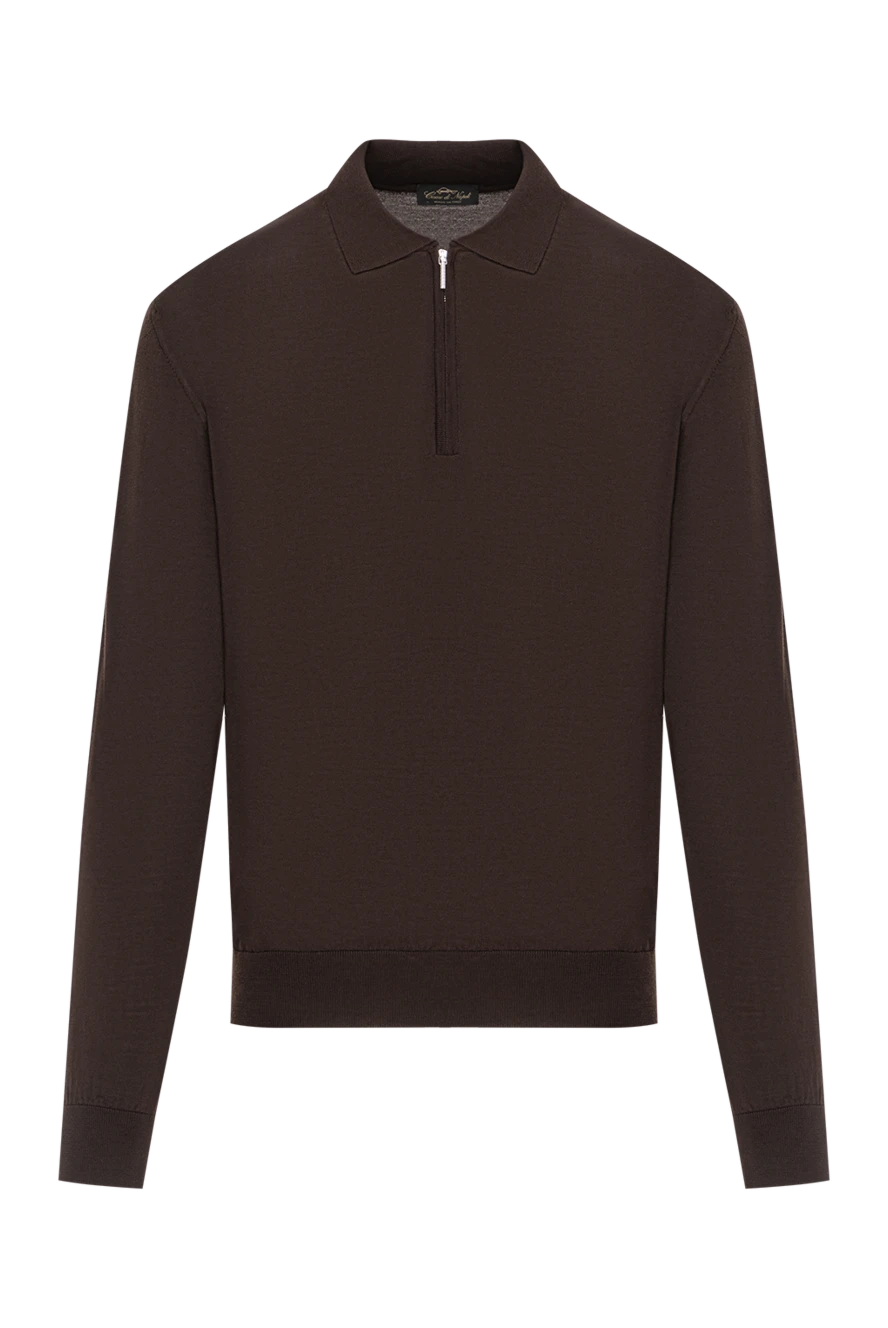 Cesare di Napoli поло из шерсти коричневое с воротником на молнии и длинными рукавами 190415 - фото 1