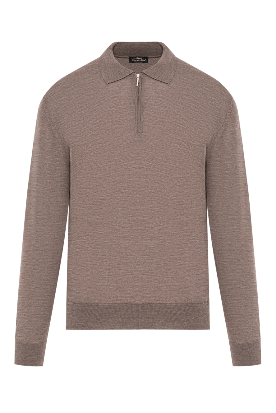 Cesare di Napoli трикотажное поло из шерсти светло-кофейное с застёжкой молнией 190417 - фото 1