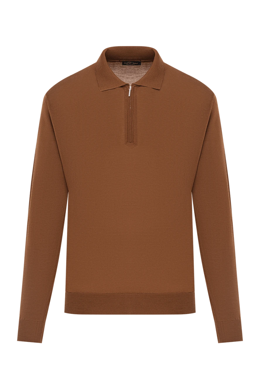 Cesare di Napoli поло шерстяное коричнево-рыжее с длинными рукавами и застёжкой молнией 190419 - фото 1