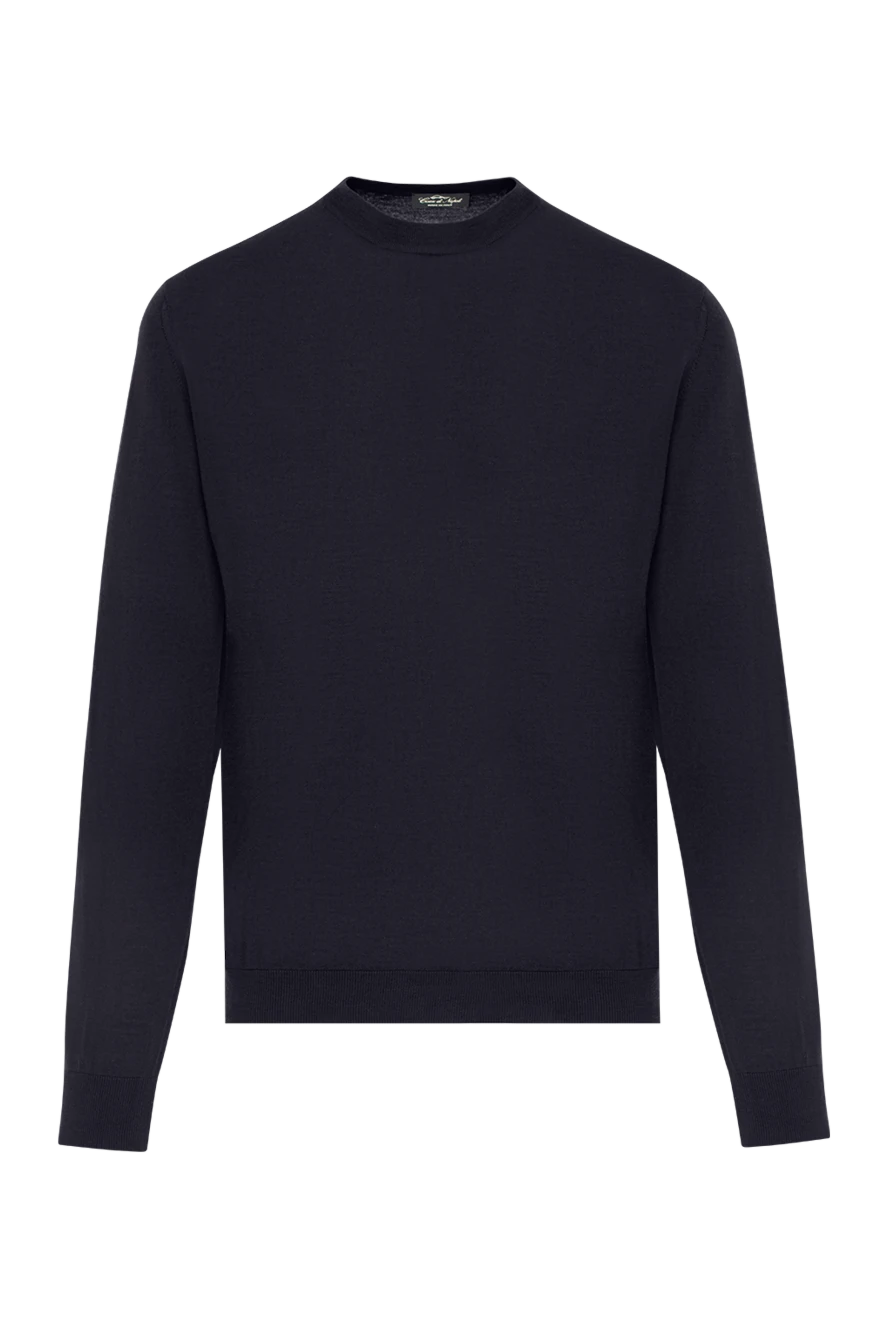 Cesare di Napoli мужской шерстяной джемпер темно-синий с круглым вырезом 190431 - фото 1