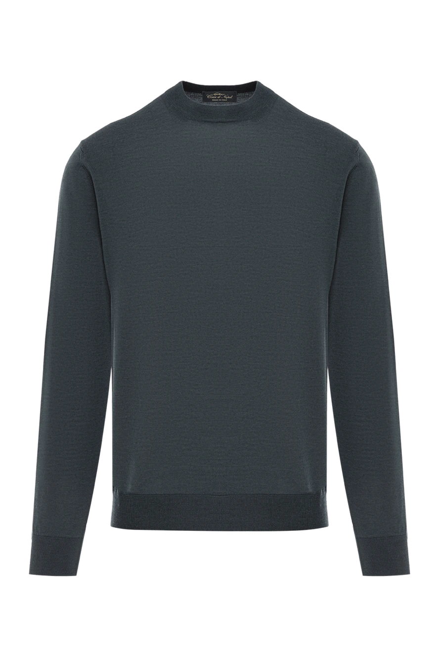Cesare di Napoli мужской пуловер из шерсти с мягкой текстурой в приглушенном зелёном цвете 190436 - фото 1