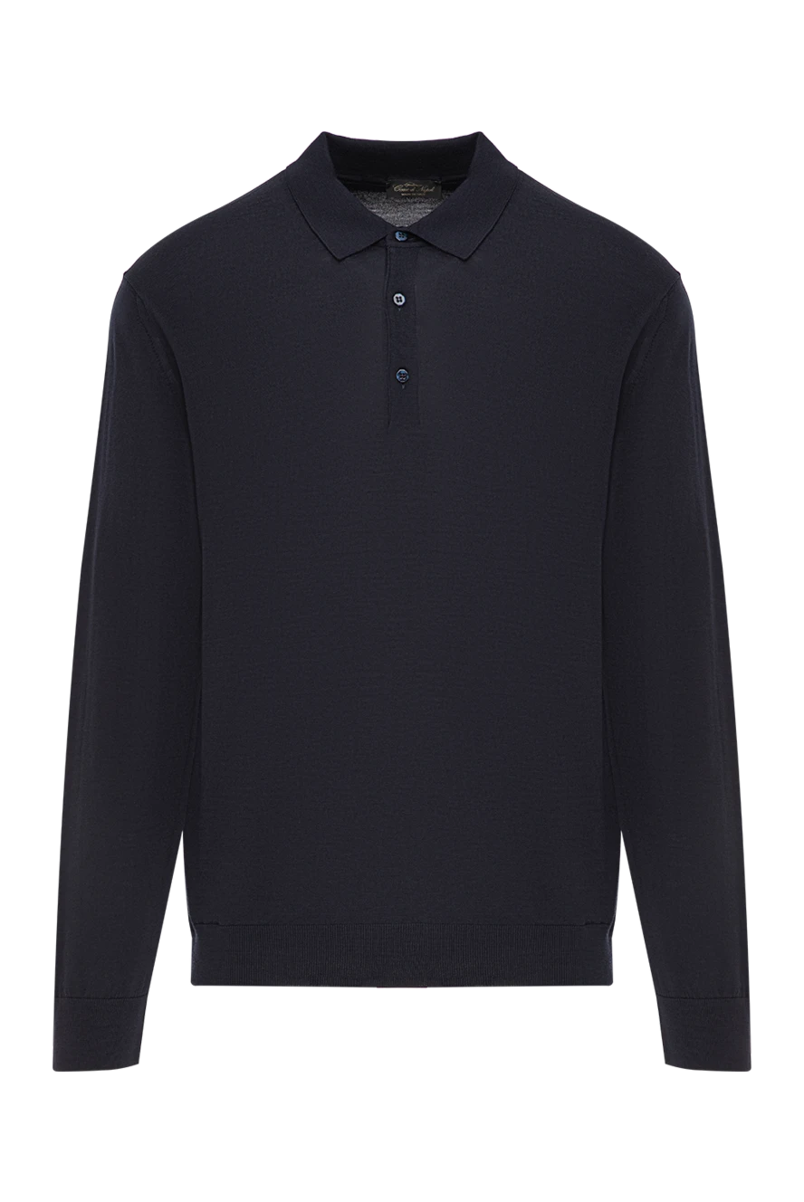 Cesare di Napoli поло из тонкой шерсти тёмно-синее с длинными рукавами и пуговицами 190438 - фото 1