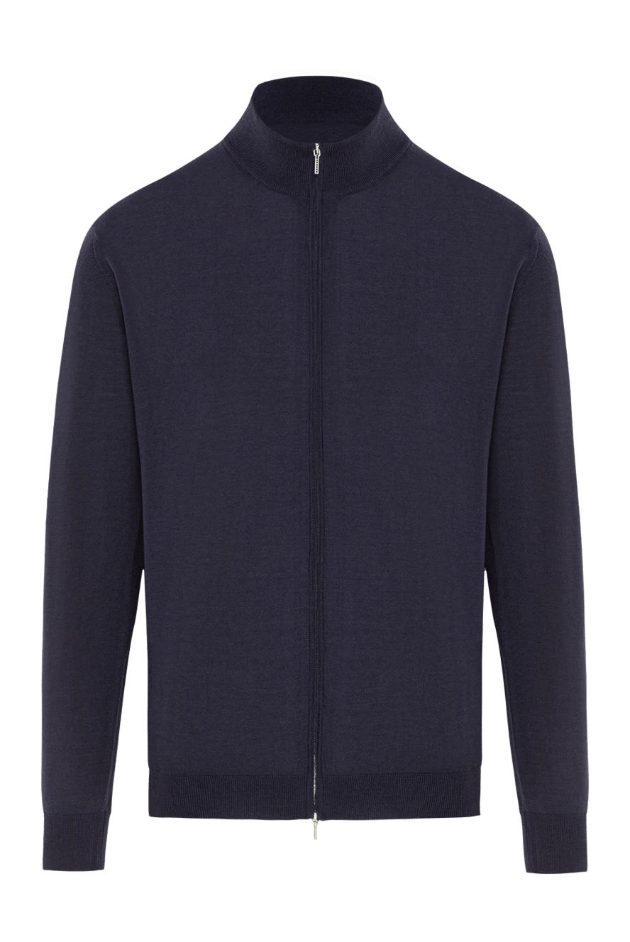 Cesare di Napoli cardigan thin wool in dark indigo color with zipper 190453 - photo 1