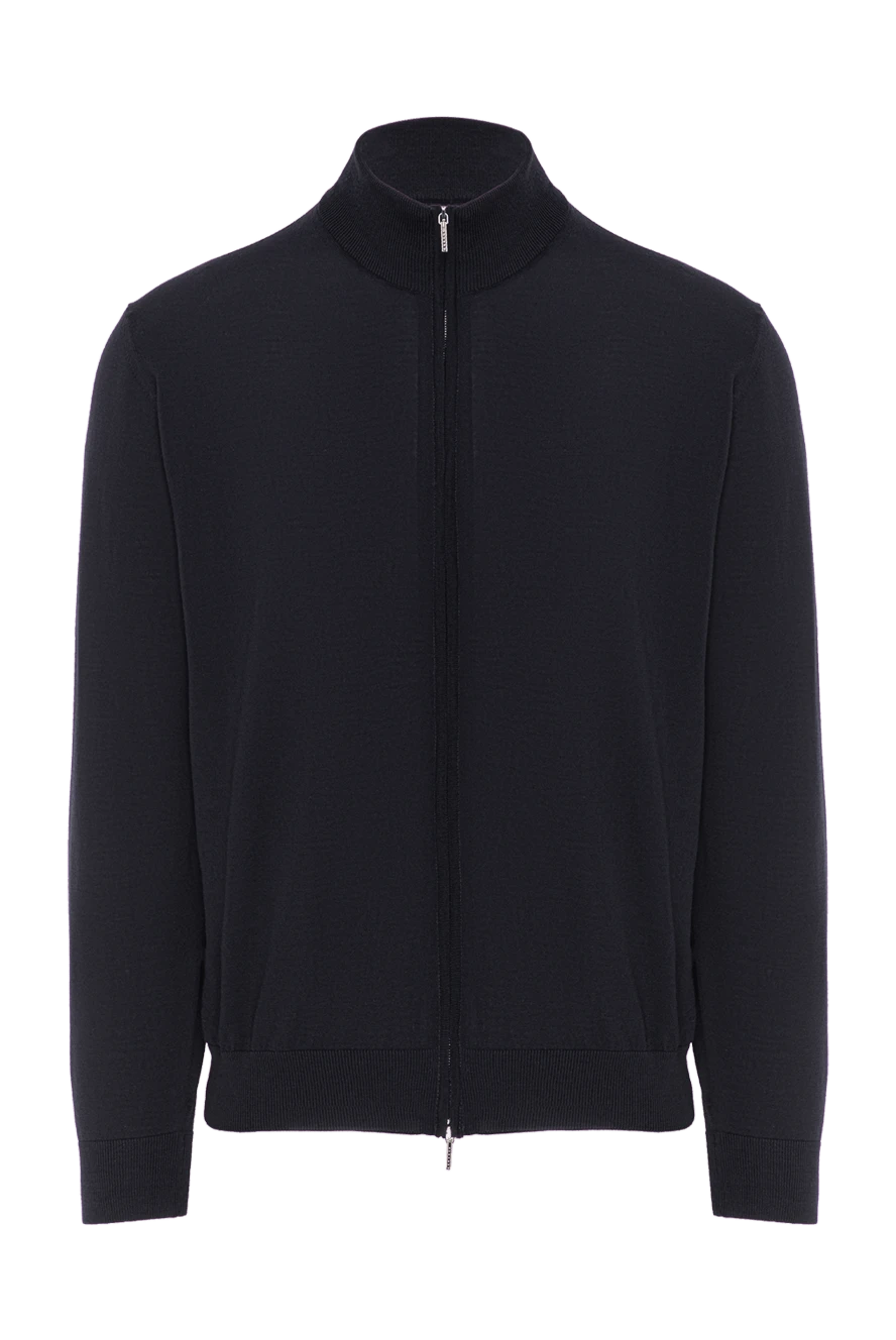 Cesare di Napoli кардиган шерстяной темно синего цвета с воротником стойкой 190456 - фото 1