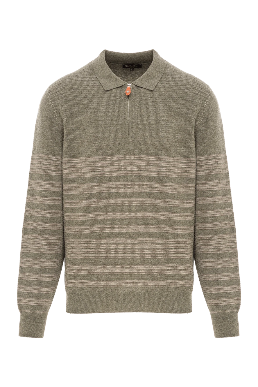Loro Piana шерстяной свитер-поло зеленый с рельефными полосами и молнией 190508 - фото 1