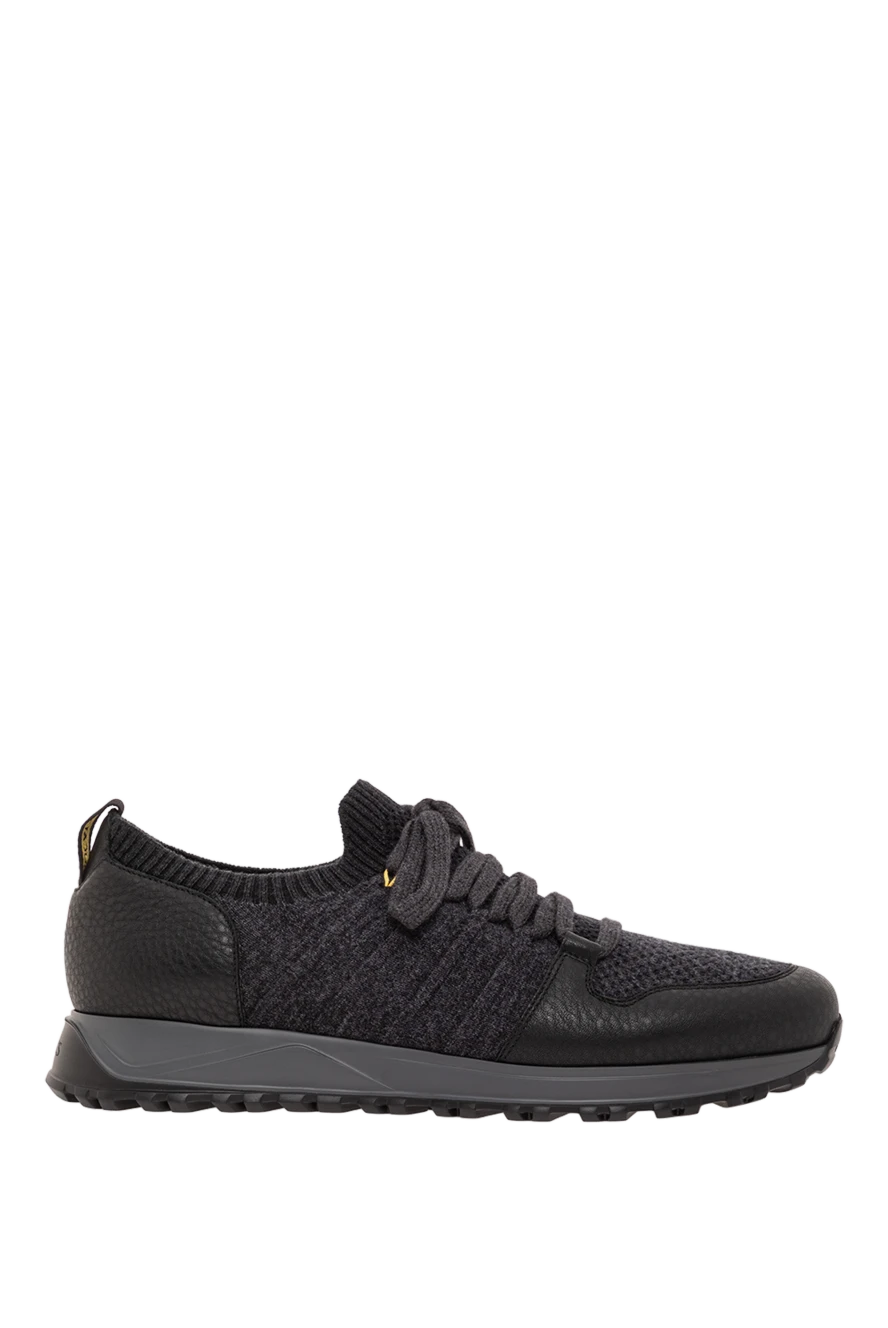 Doucal`s қою сұр түсті былғары кірістірілген және жүннен жасалған кроссовкалар 190531 - фото 1